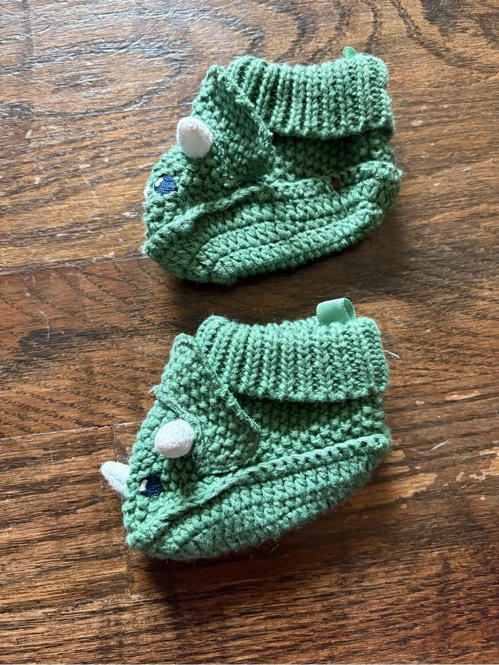 Infant Green Crochet Dino Baby Booties